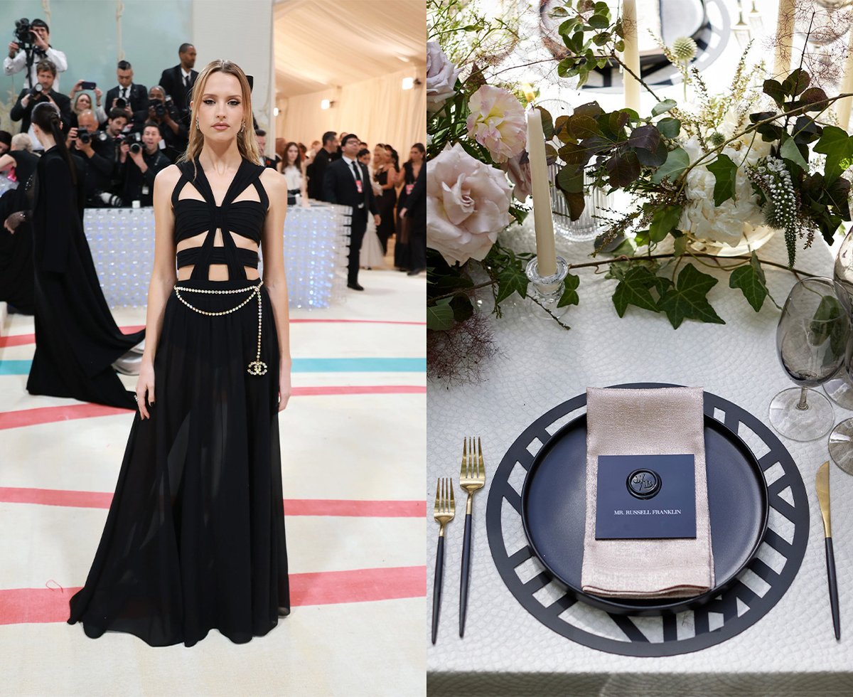 Angèle at met gala & Black geometric tablescape